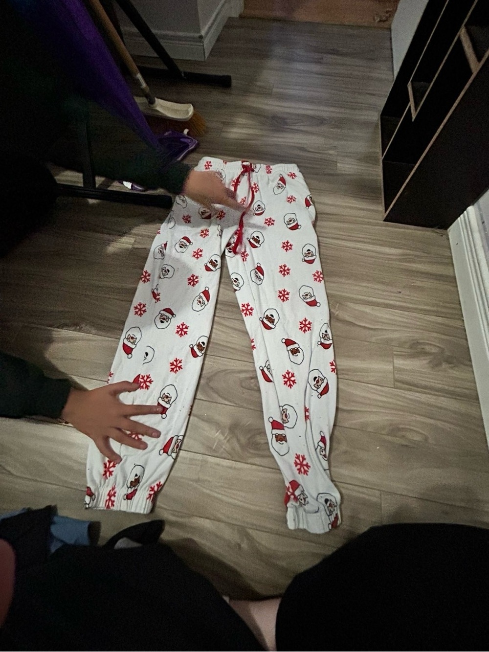 Mighty Fine White Pajama Pants with Red Santa Print